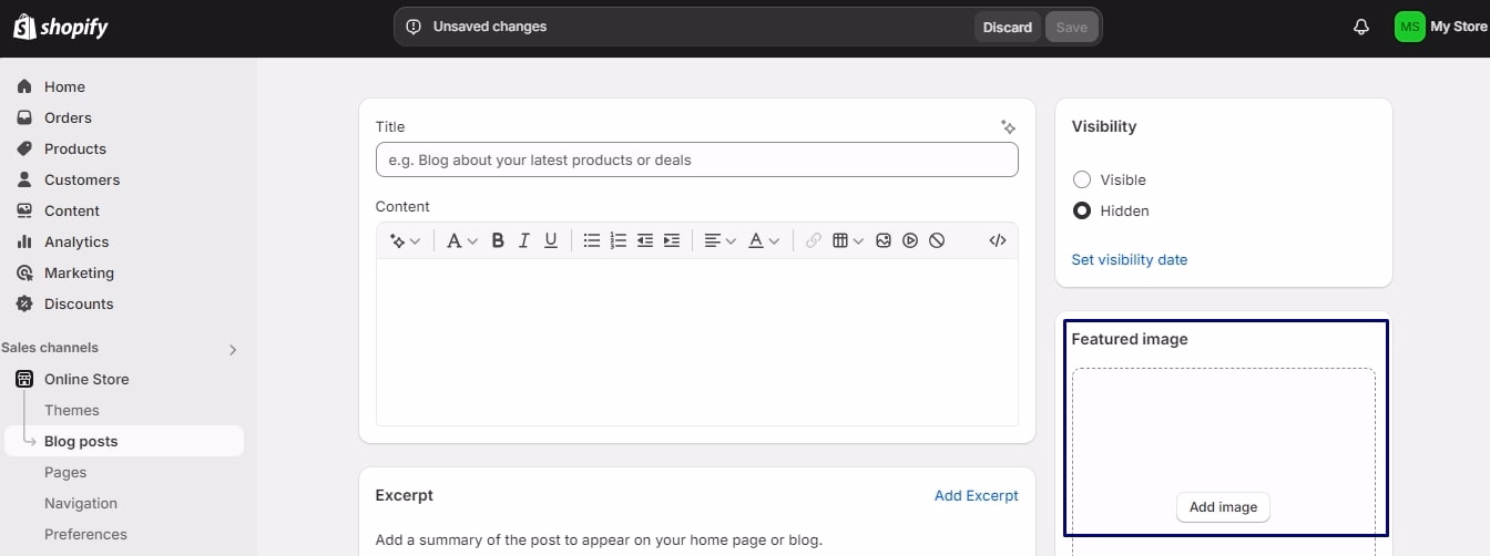 In the Featured Image field, click on Add Image.